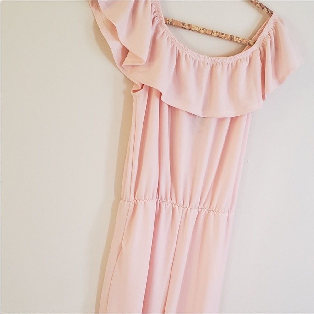 Pink Blush Off The Shoulders Elastic Waist Jumpsuit - Picture 5 of 10